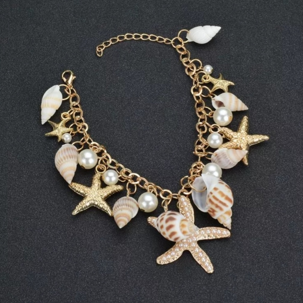 Seashells bracelet gold tone Beach Chic Boho New